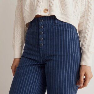 Madewell Blue Striped Corduroy Button-Up Emmet Wide-Leg Pants
